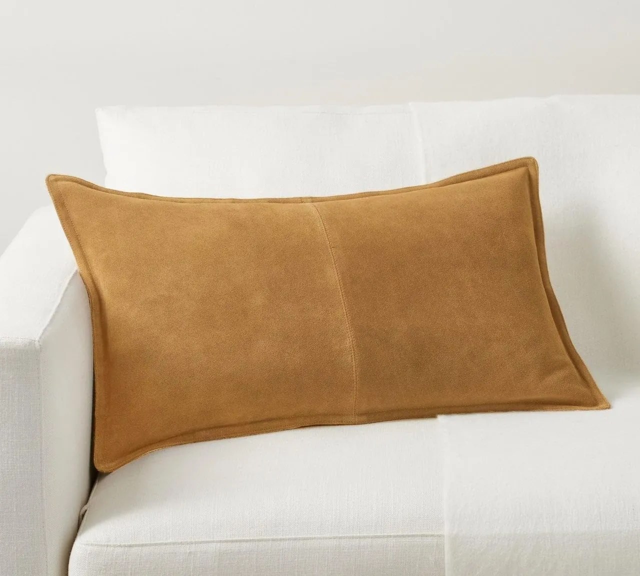 Genuine Leather Pillow Cover Case for Lumbar Throw Couch Pillows - Modern Farmhouse Decorative Sofa Thick & Soft Cushion Covers (Suede Orange, 12" x 20")
