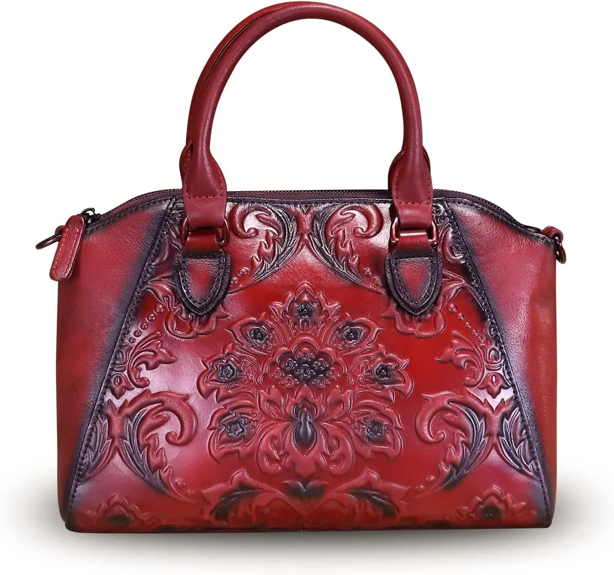 Genuine Leather Purses and Handbags for Women Vintage Embossed Leather Top Handle Bag Satchel Crossbody Shoulder Bag Strap