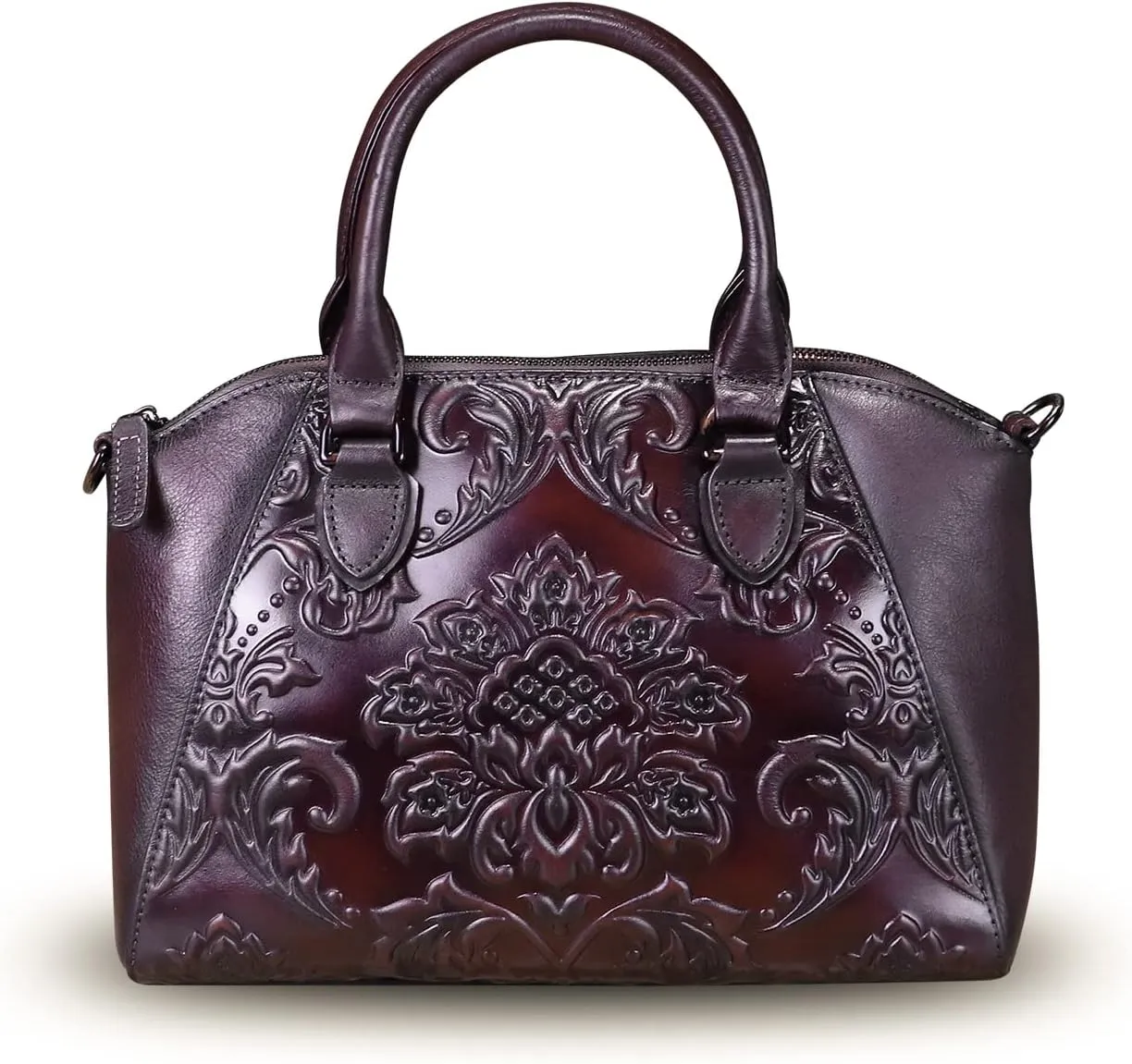 Genuine Leather Purses and Handbags for Women Vintage Embossed Leather Top Handle Bag Satchel Crossbody Shoulder Bag Strap