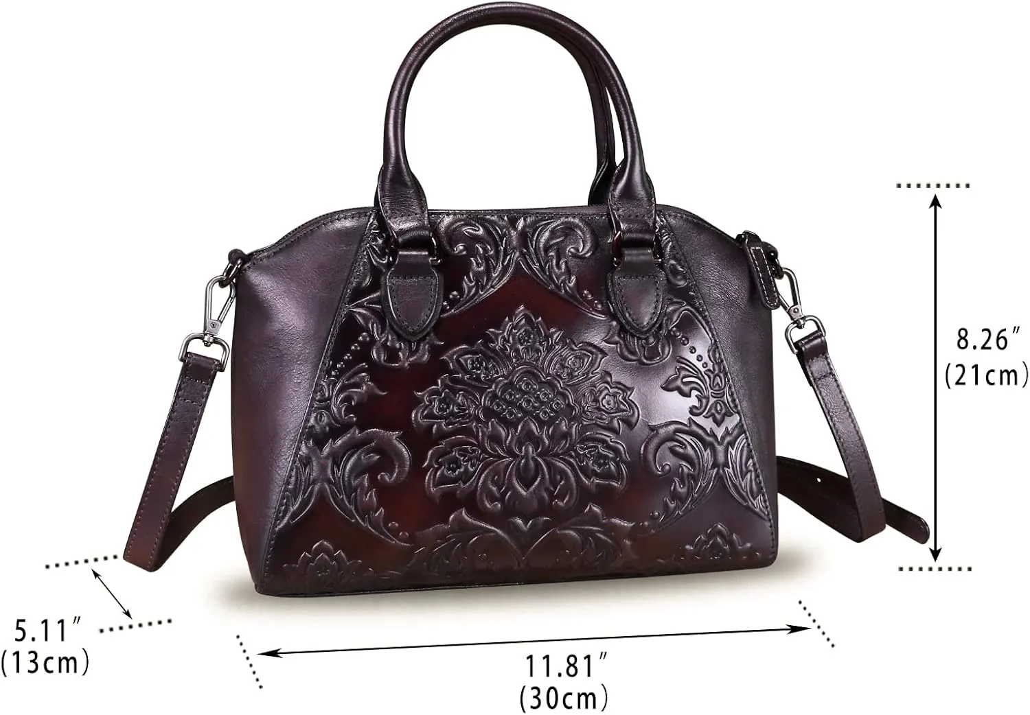 Genuine Leather Purses and Handbags for Women Vintage Embossed Leather Top Handle Bag Satchel Crossbody Shoulder Bag Strap