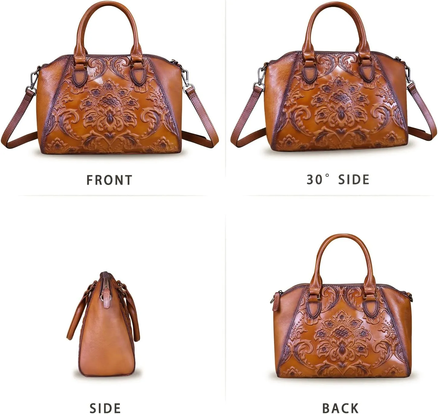 Genuine Leather Purses and Handbags for Women Vintage Embossed Leather Top Handle Bag Satchel Crossbody Shoulder Bag Strap