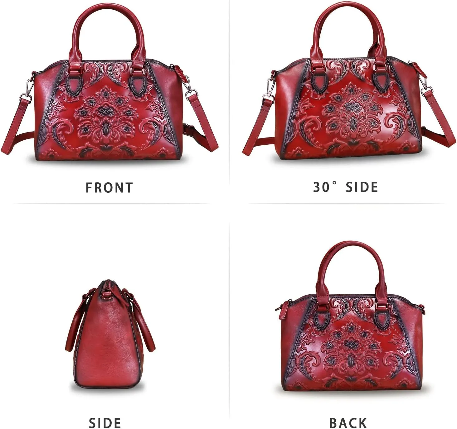 Genuine Leather Purses and Handbags for Women Vintage Embossed Leather Top Handle Bag Satchel Crossbody Shoulder Bag Strap