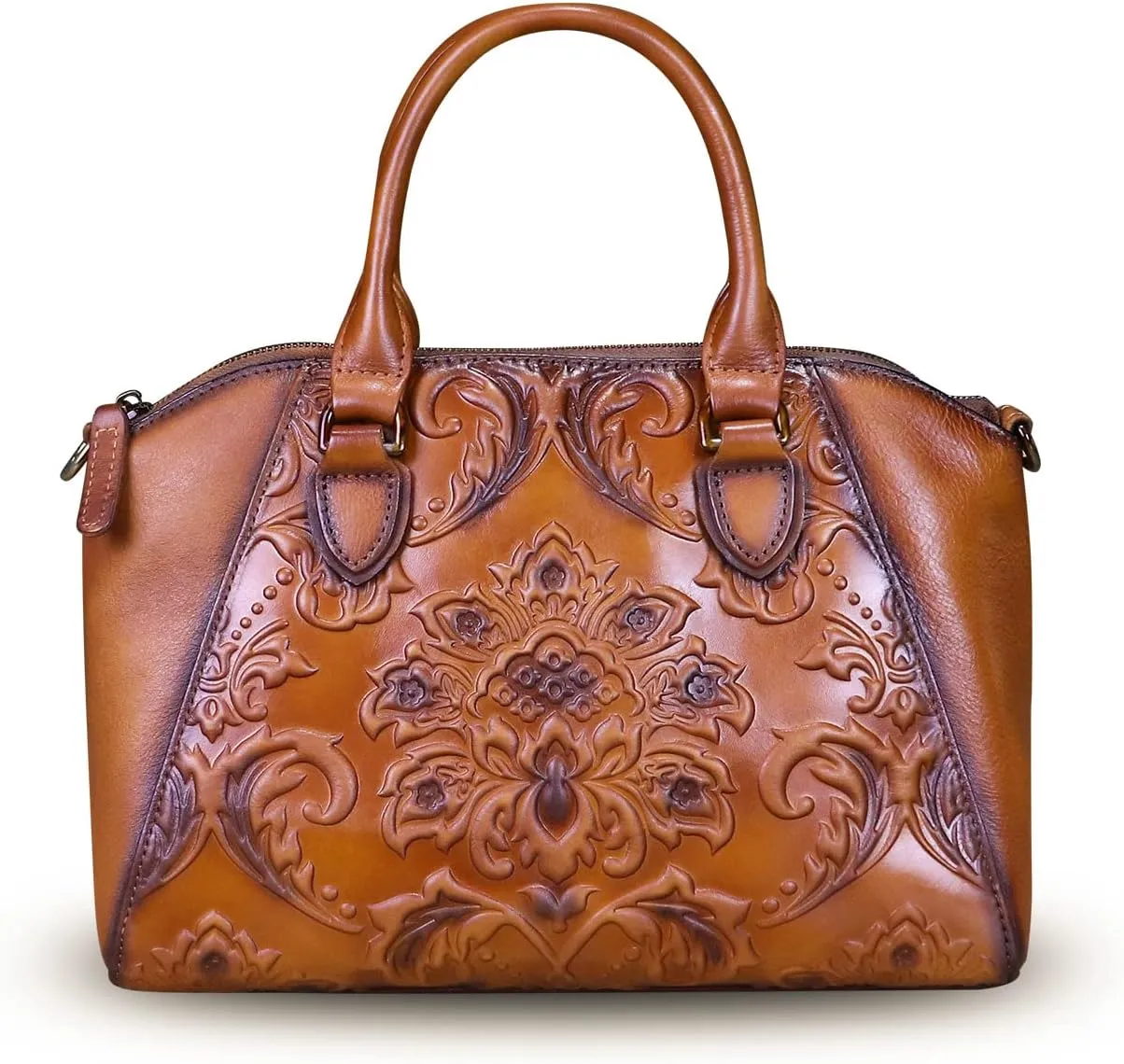 Genuine Leather Purses and Handbags for Women Vintage Embossed Leather Top Handle Bag Satchel Crossbody Shoulder Bag Strap