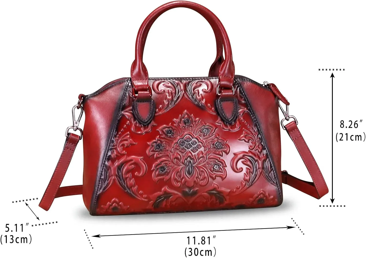 Genuine Leather Purses and Handbags for Women Vintage Embossed Leather Top Handle Bag Satchel Crossbody Shoulder Bag Strap