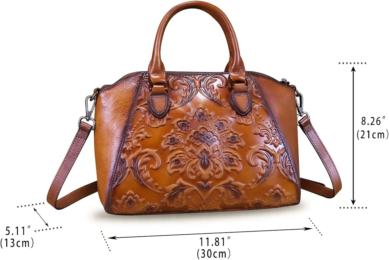 Genuine Leather Purses and Handbags for Women Vintage Embossed Leather Top Handle Bag Satchel Crossbody Shoulder Bag Strap