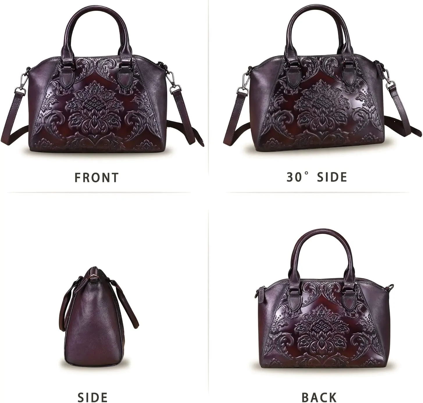 Genuine Leather Purses and Handbags for Women Vintage Embossed Leather Top Handle Bag Satchel Crossbody Shoulder Bag Strap