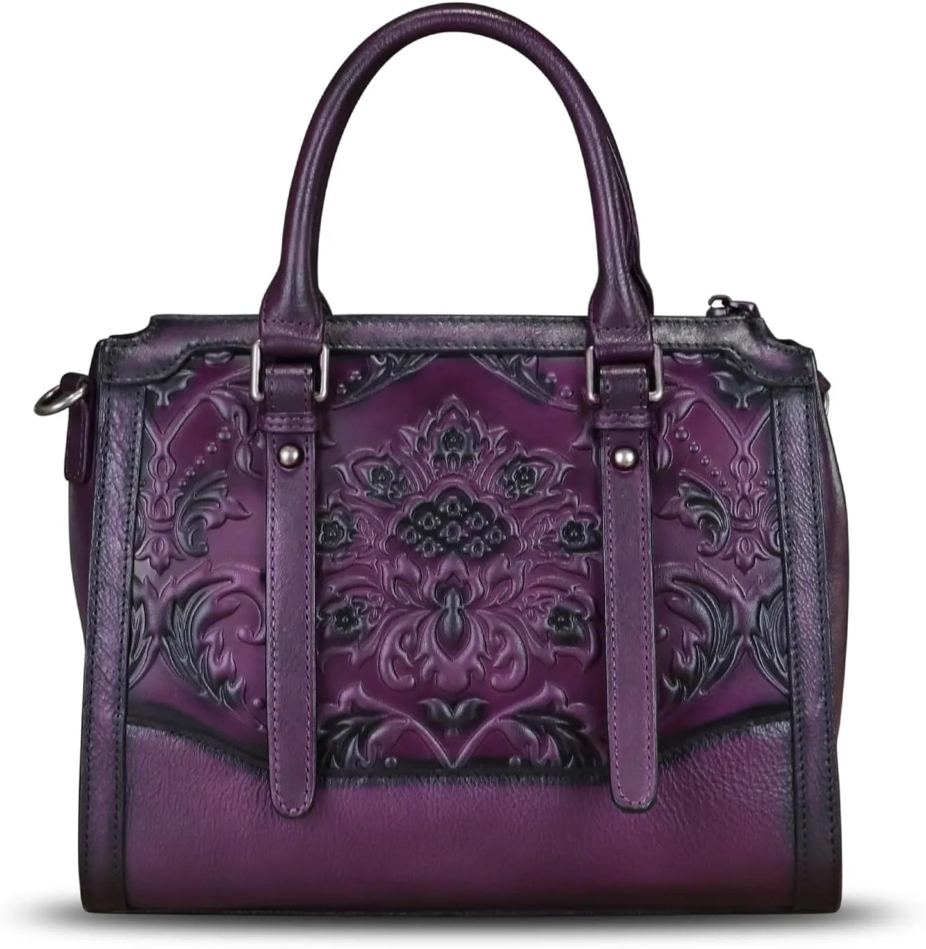 Genuine Leather Purses and Handbags for Women Vintage Embossed Leather Top Handle Satchel Crossbody Shoulder Bag with Strap