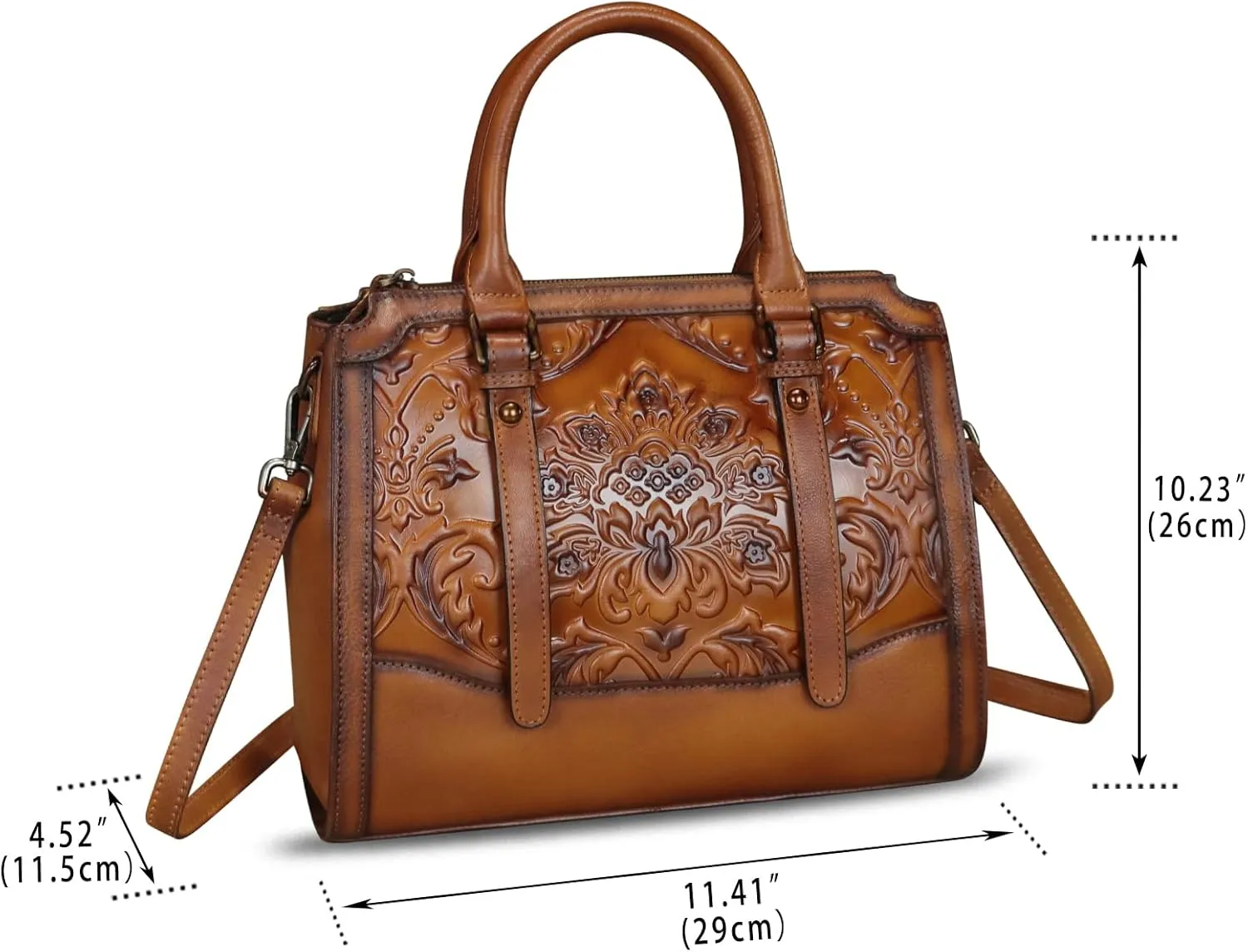 Genuine Leather Purses and Handbags for Women Vintage Embossed Leather Top Handle Satchel Crossbody Shoulder Bag with Strap