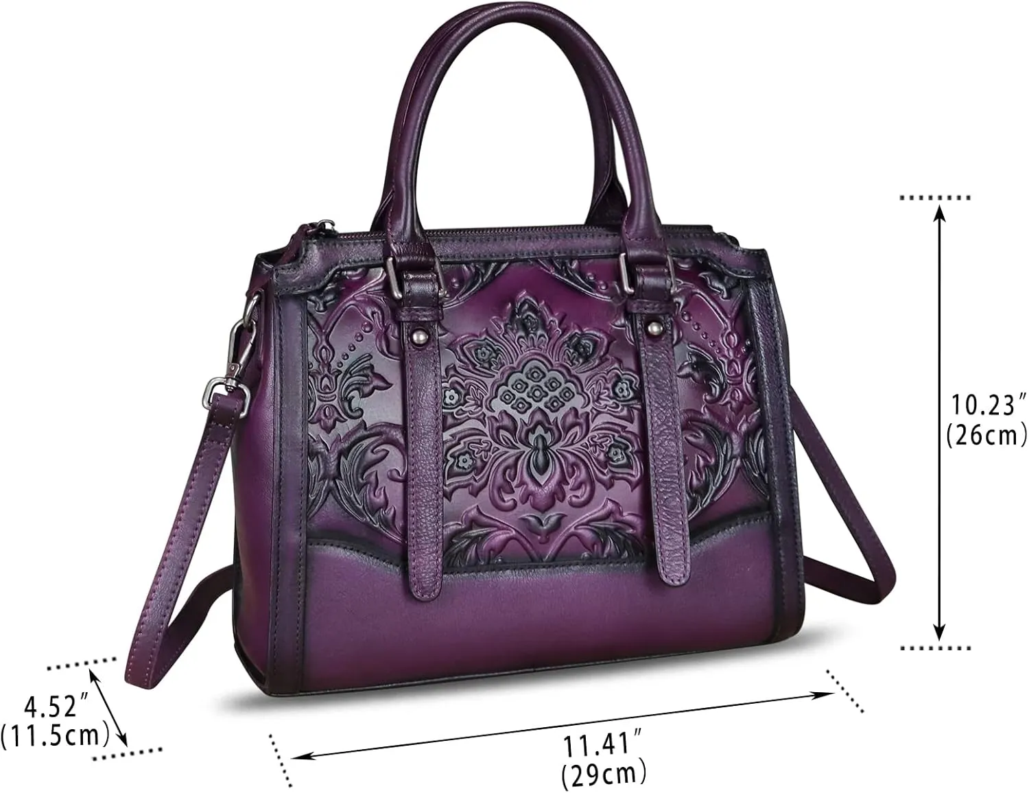 Genuine Leather Purses and Handbags for Women Vintage Embossed Leather Top Handle Satchel Crossbody Shoulder Bag with Strap