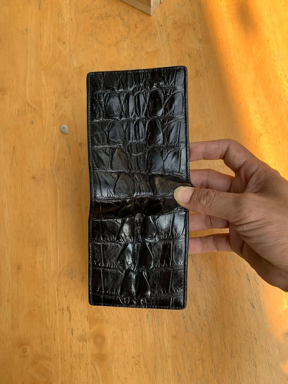 Genuine leather wallets men Alligator Wallet Men alligator Skin Wallets for Mens men wallet alligator mens alligator wallets (Black Double Sides Leather)