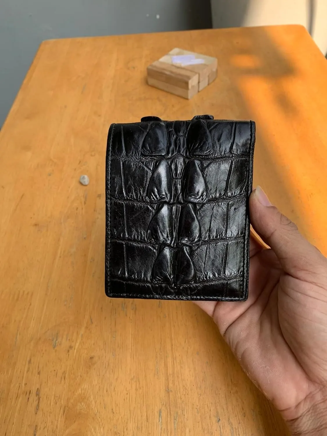 Genuine leather wallets men Alligator Wallet Men alligator Skin Wallets for Mens men wallet alligator mens alligator wallets (Black Double Sides Leather)