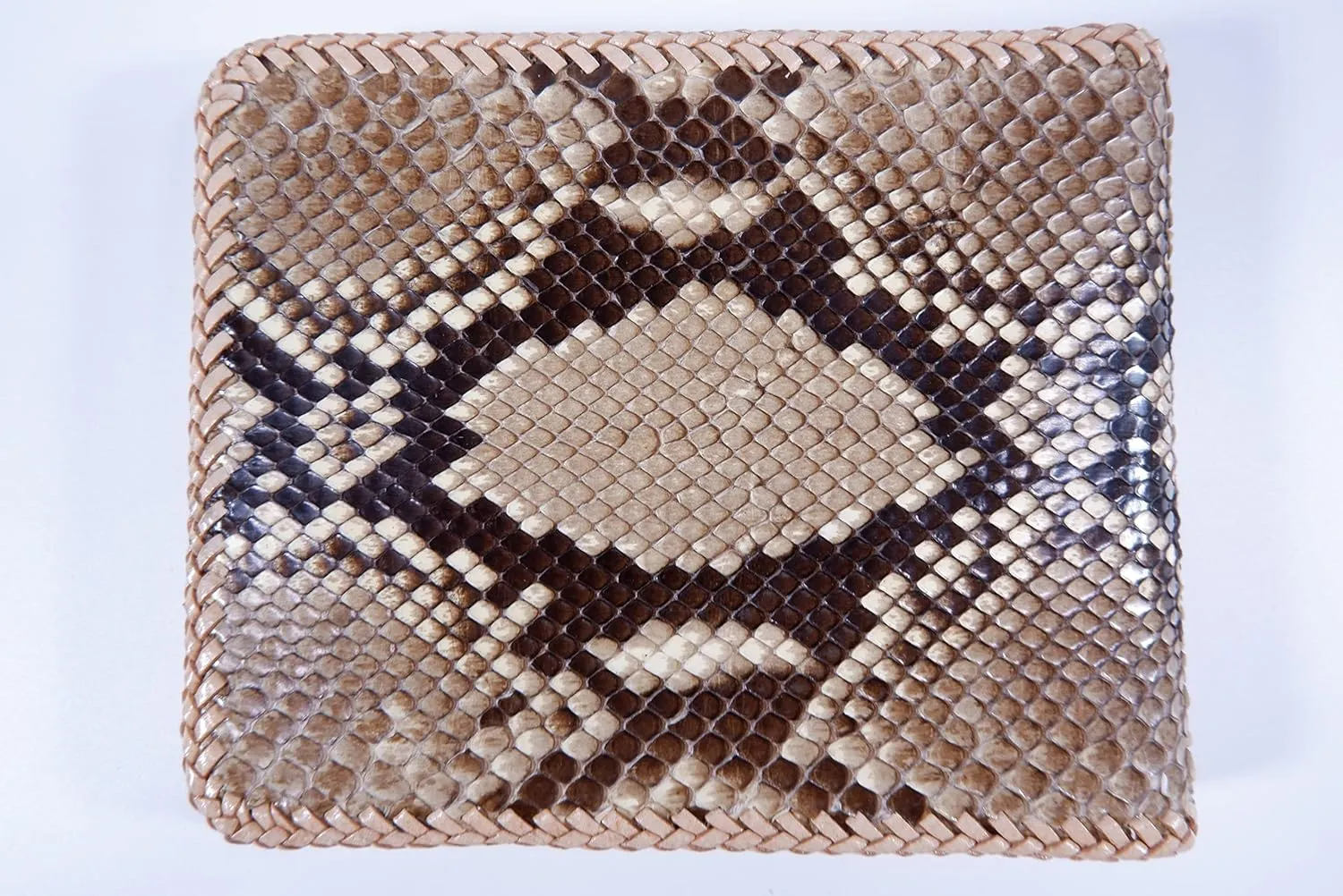 Genuine Python Snake Skin Leather Soft Bifold Handmade Men's Wallet ([E1] - 5 Card Slots   2 ID Windows   1 Zip Pocket   2 Compartments for Bills, Reticulated Python)