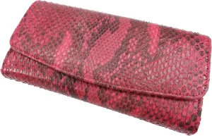 Genuine Python Snake Skin Leather Women's Trifold Clutch Wallet (Matte Ruby Red)