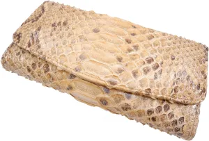 Genuine Python Snake Skin Leather Women's Trifold Clutch Wallet (Scale Burmese Beige)