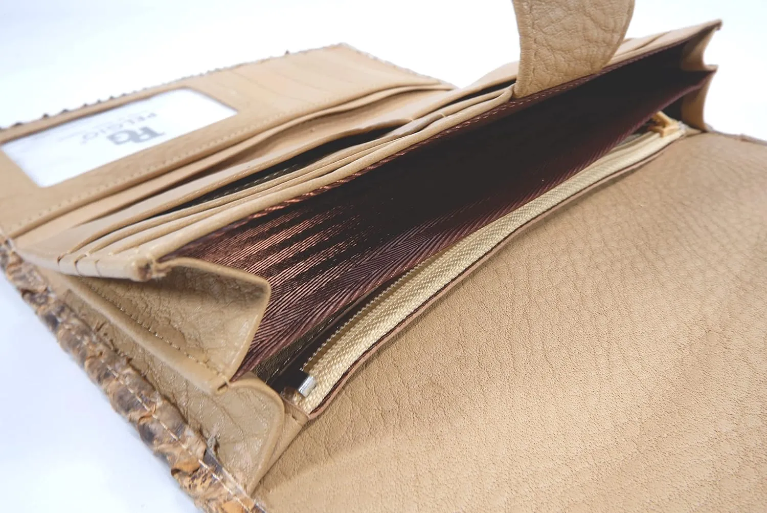 Genuine Python Snake Skin Leather Women's Trifold Clutch Wallet (Scale Burmese Beige)