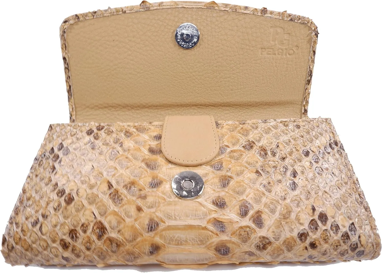 Genuine Python Snake Skin Leather Women's Trifold Clutch Wallet (Scale Burmese Beige)