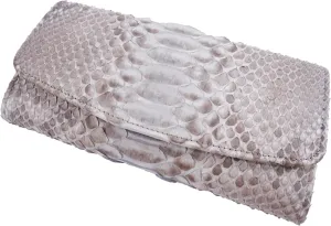 Genuine Python Snake Skin Leather Women's Trifold Clutch Wallet (Scale Reticulated Traffic Grey)