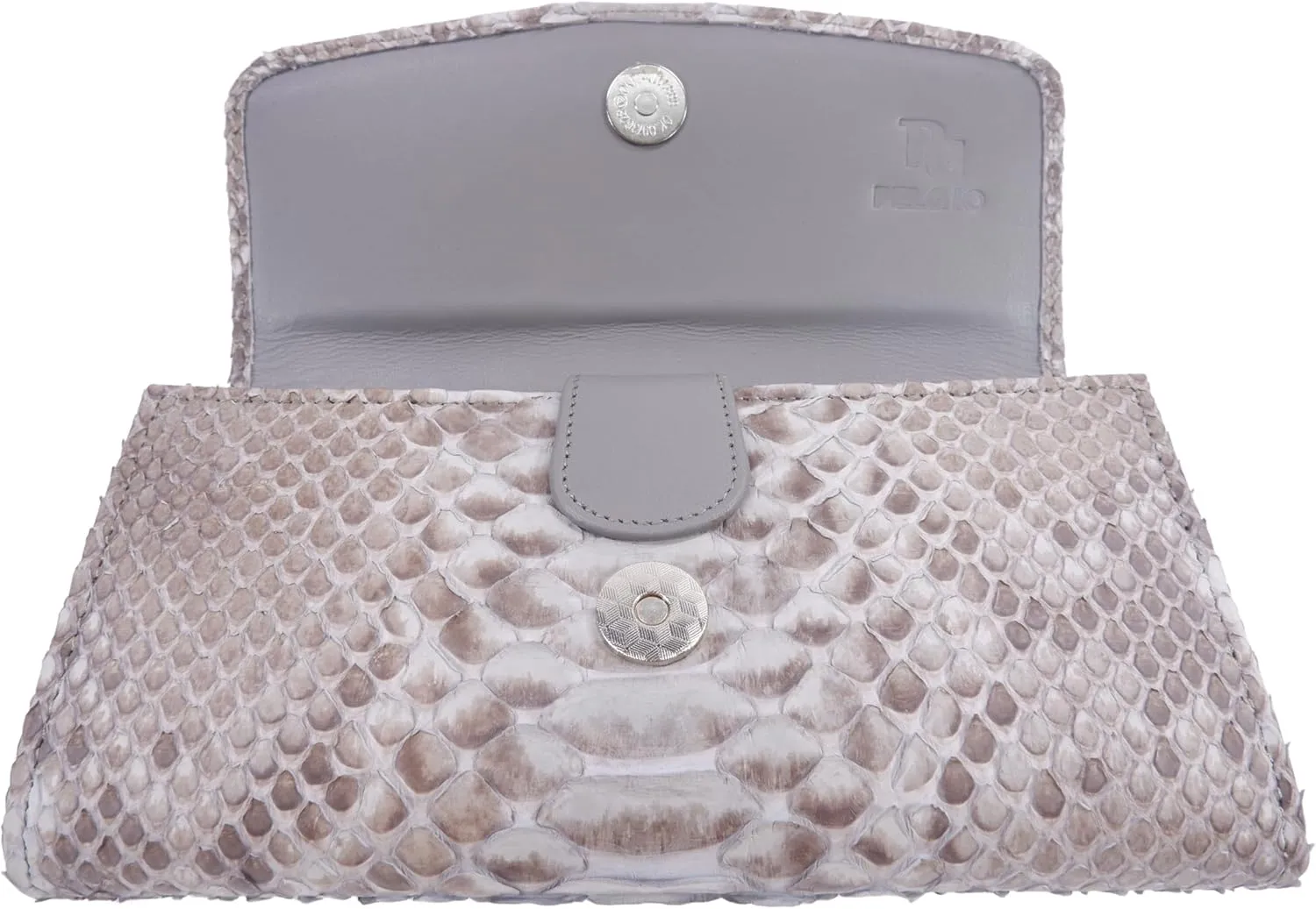 Genuine Python Snake Skin Leather Women's Trifold Clutch Wallet (Scale Reticulated Traffic Grey)