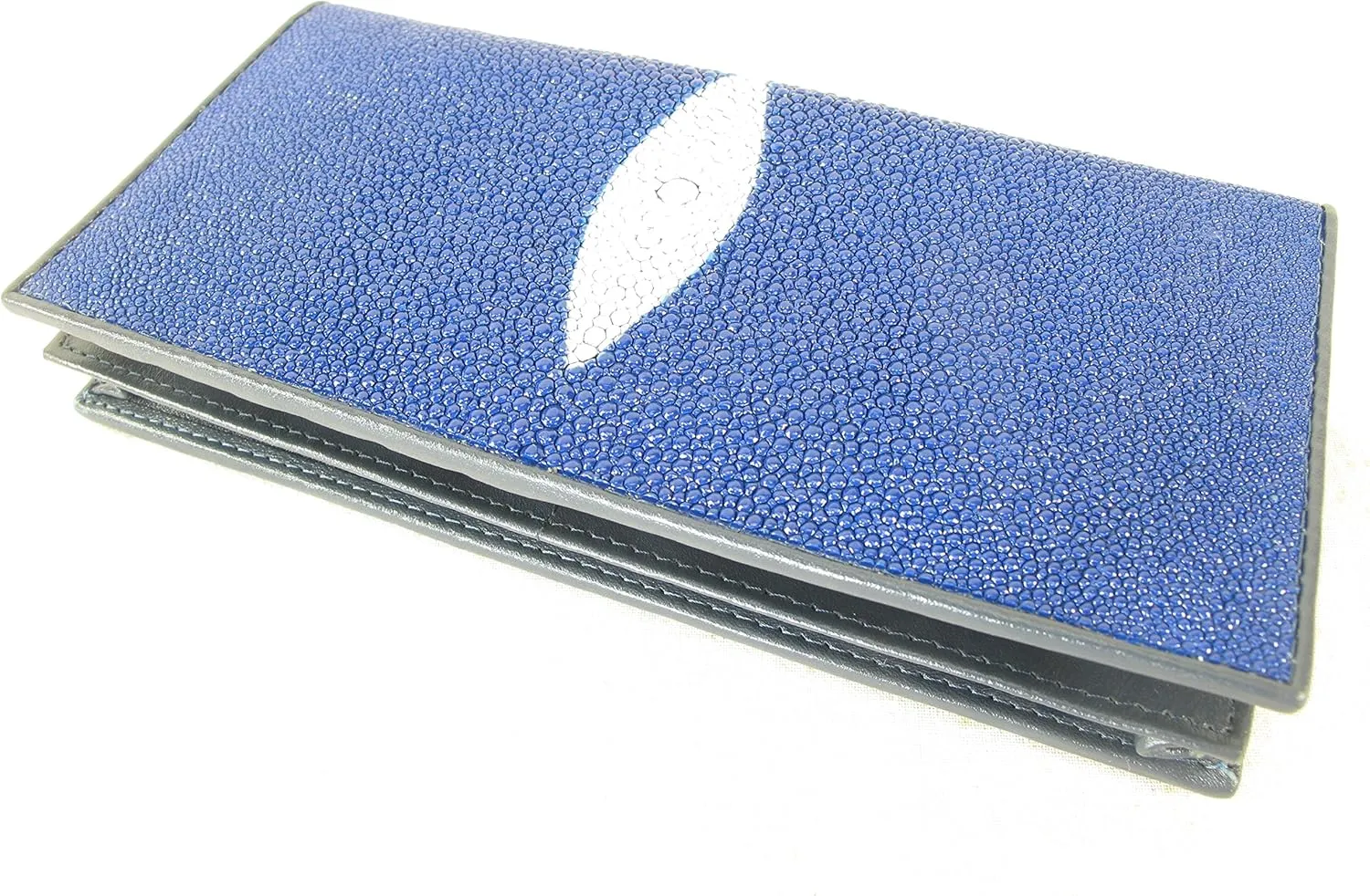 Genuine Stingray Skin Checkbook Wallet Clutch Purse (Cobalt Blue)