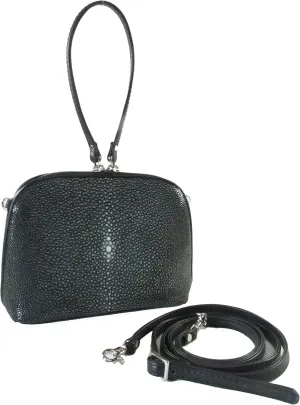 Genuine Stingray Skin Leather Women Zip Evening Purse Wristlet Handbag Shoulder Bag