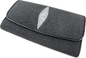 Genuine Stingray Skin Leather Women's Trifold Clutch Wallet Purse