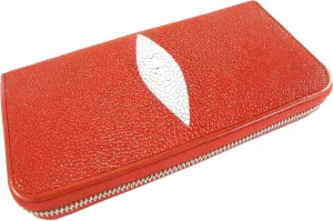 Genuine Stingray Skin Women's Zip Around Clutch Wallet Purse Black