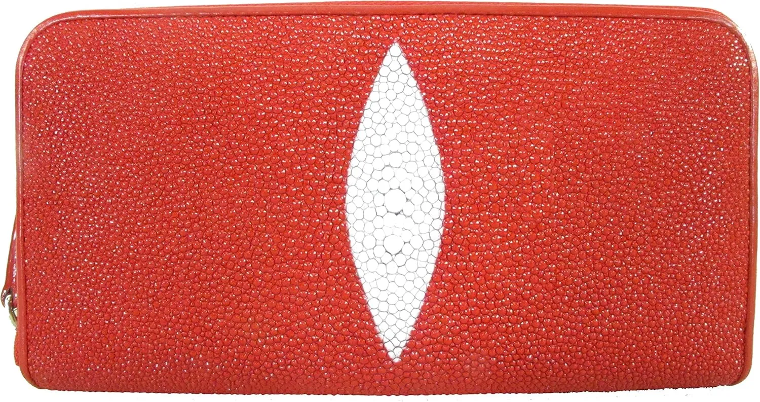 Genuine Stingray Skin Women's Zip Around Clutch Wallet Purse Black