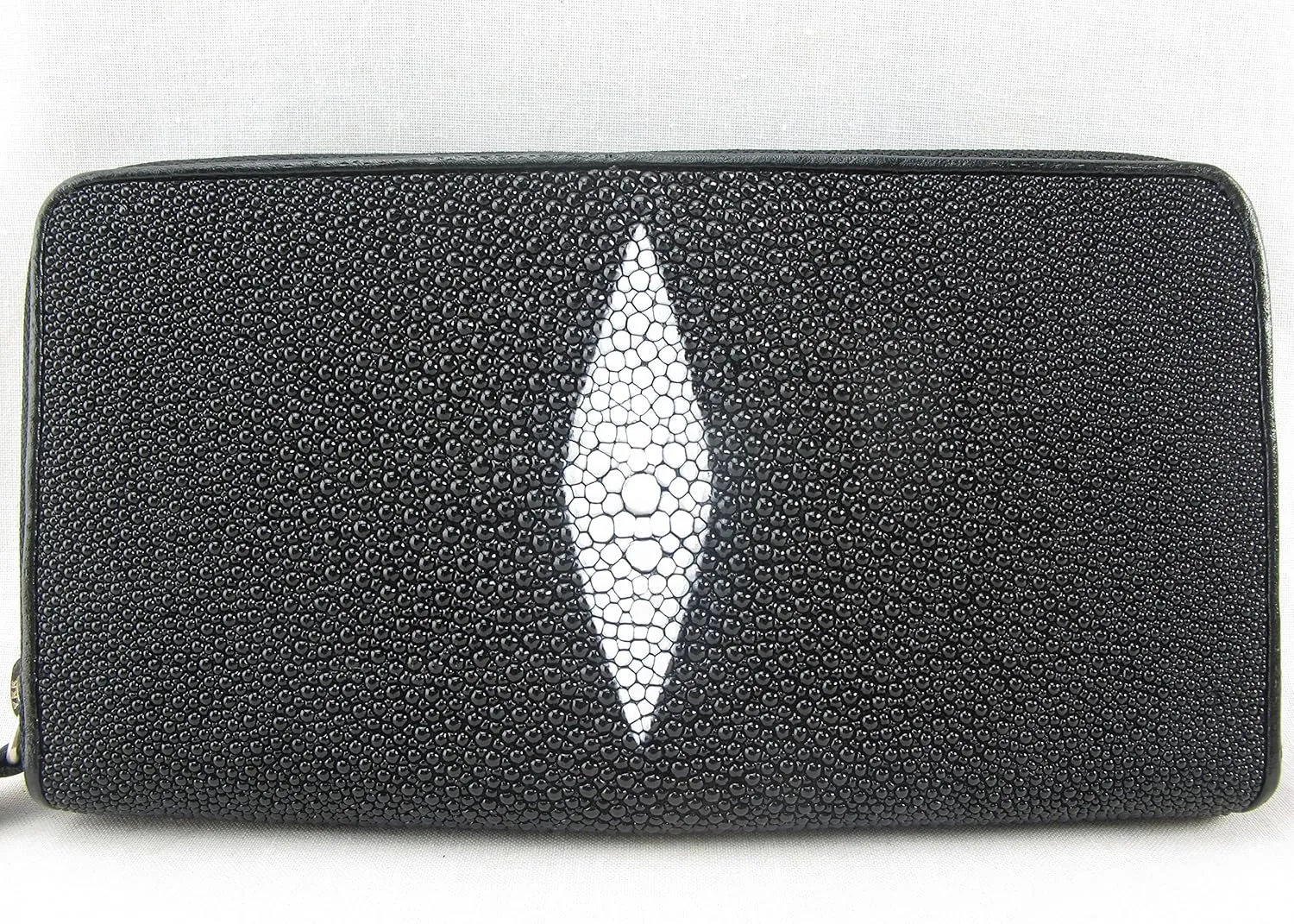 Genuine Stingray Skin Women's Zip Around Clutch Wallet Purse Black