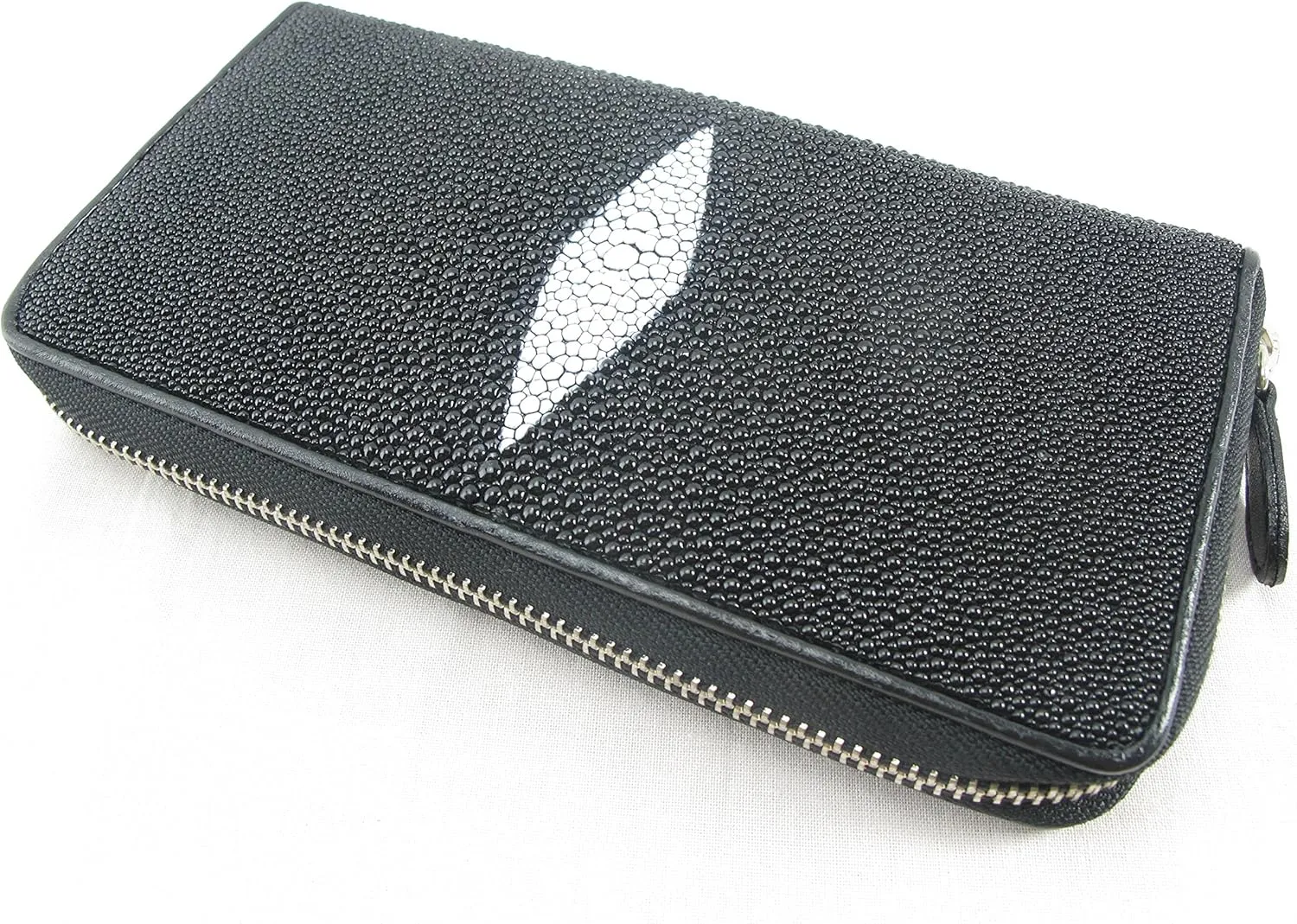 Genuine Stingray Skin Women's Zip Around Clutch Wallet Purse Black