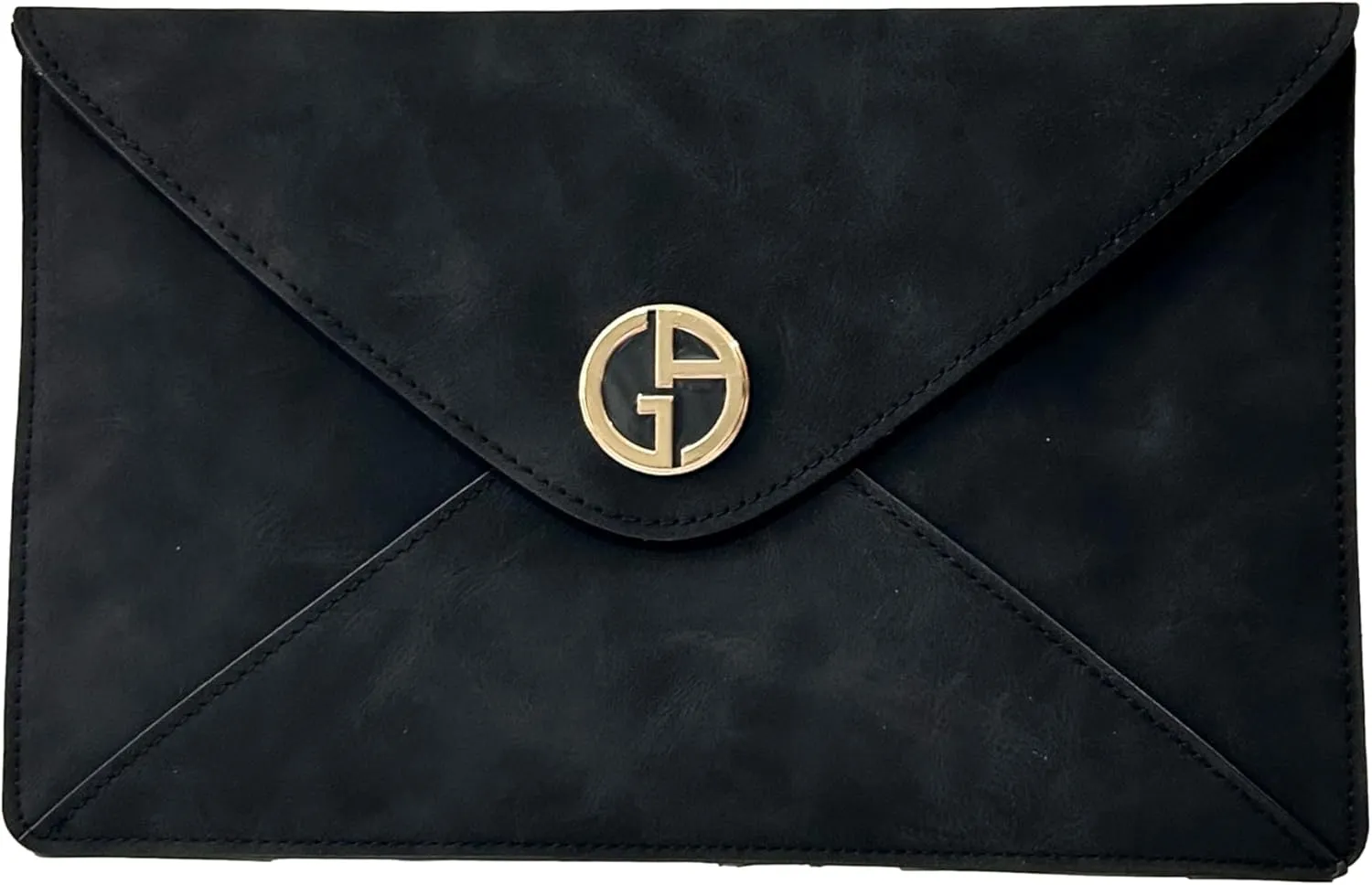 GIORGIO ARMANI LARGE BLACK GOLD SUEDE FLAP ENVELOPE Clutch Pouch Makeup Bag Fragrance Bag (LARGE 10.5L X 6H X 0.5W) - 5803