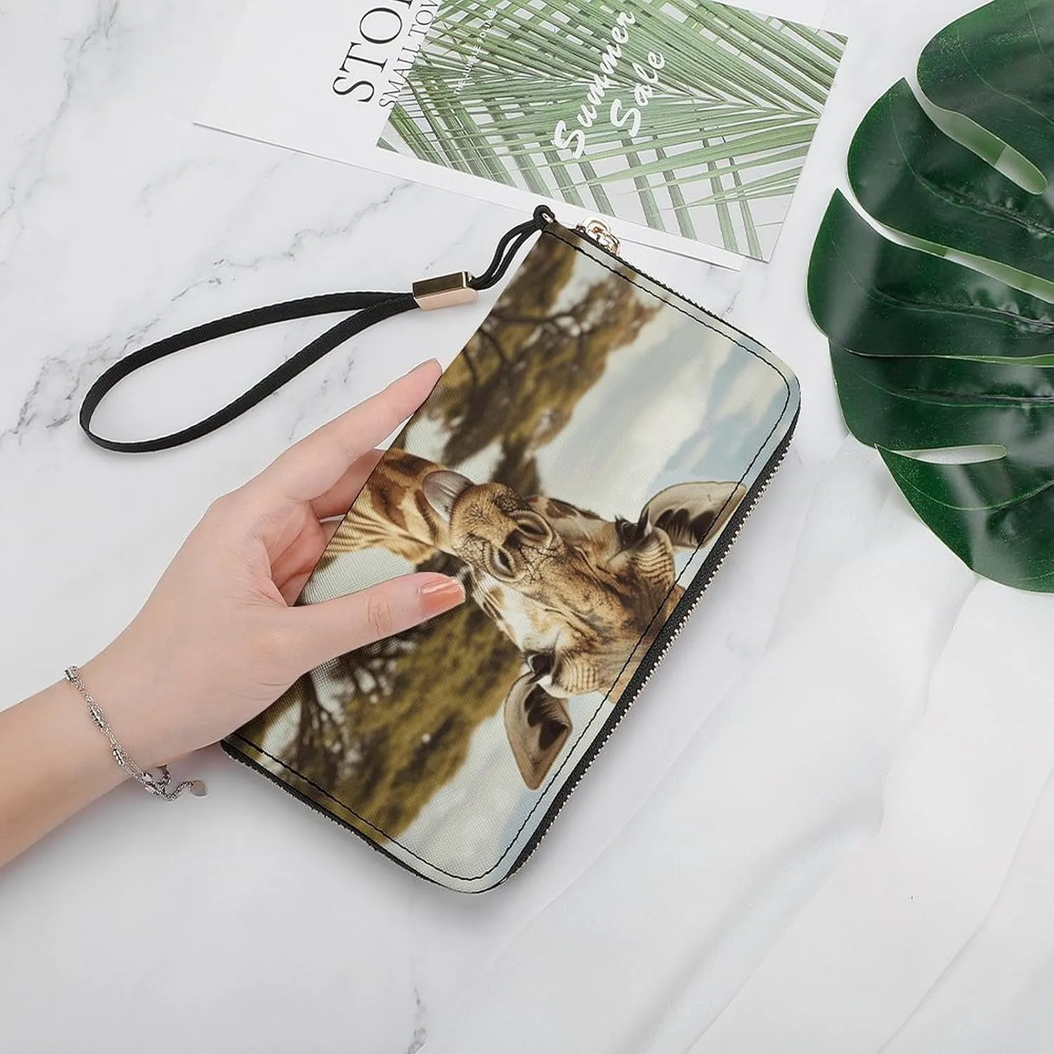 Giraffe Sticks Out Tongue Wristlet Long Wallet Womens Purse Zip Clutch Large Capacity Leather Purse Credit Coin Purse
