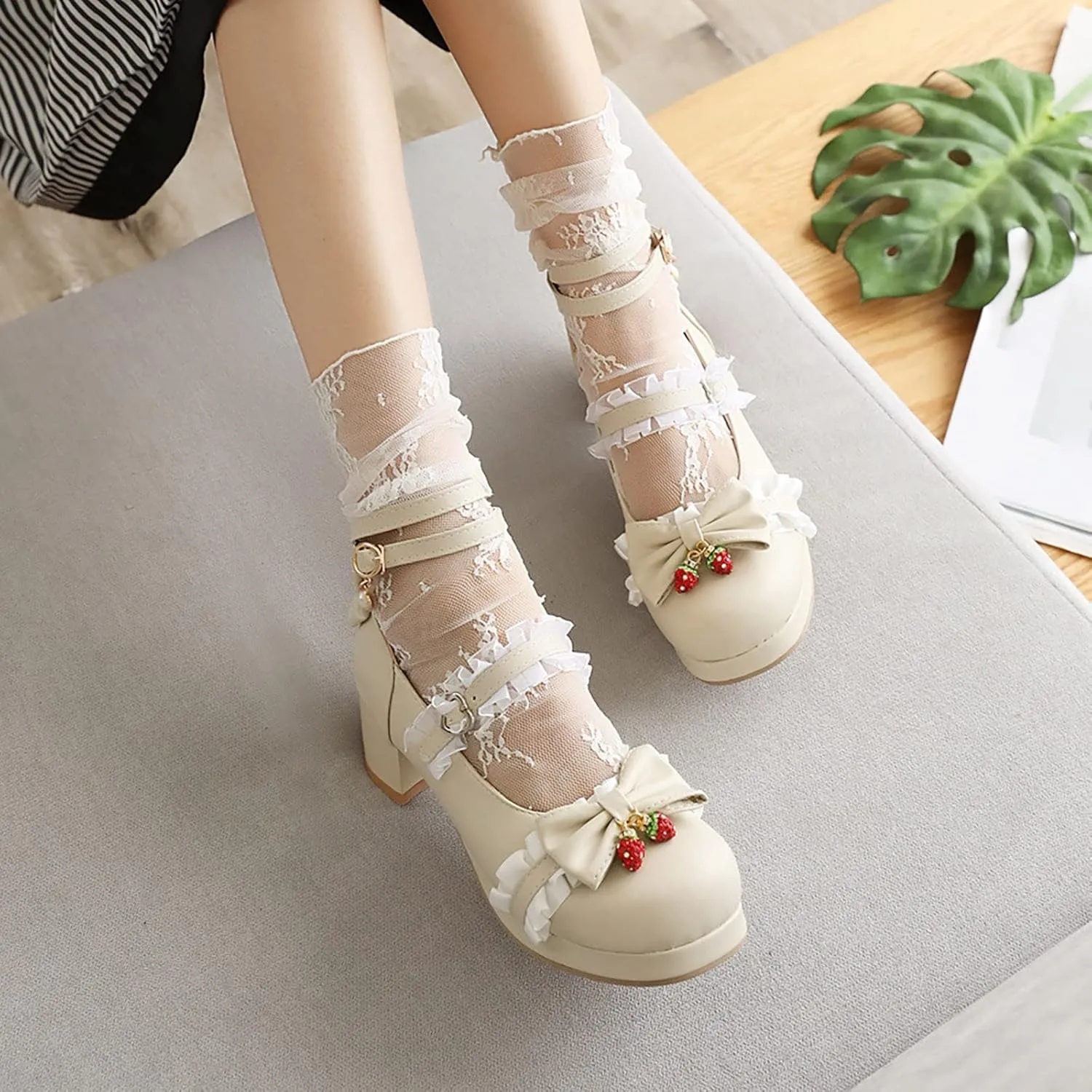 Girls High Heels Lolita Shoes Cute Bow Heels Mary Janes Dress Platform Strappy Black, Pink High Heels Size 4, 11, 10, 2, 1 for Girls