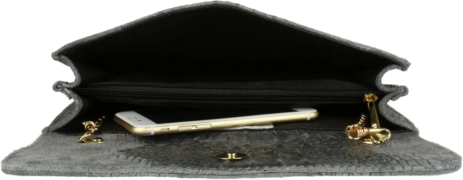 Girly HandBags Womens Crocodile Suede Clutch Bag