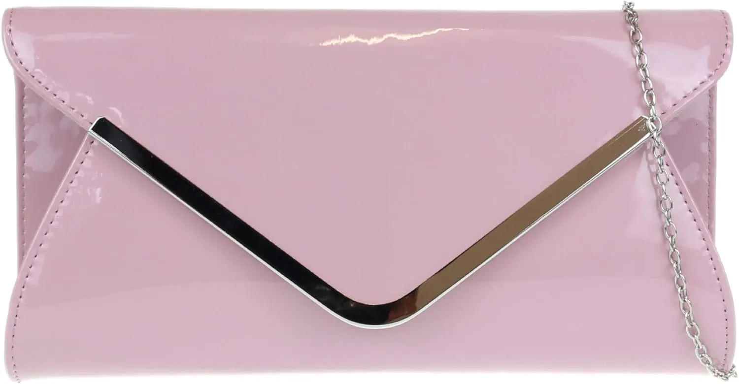 Girly Handbags Womens Glossy Oversized Clutch Bag, Pink, W 29, H 14, D 5 cm (W 11, H 6, D 2 inches)