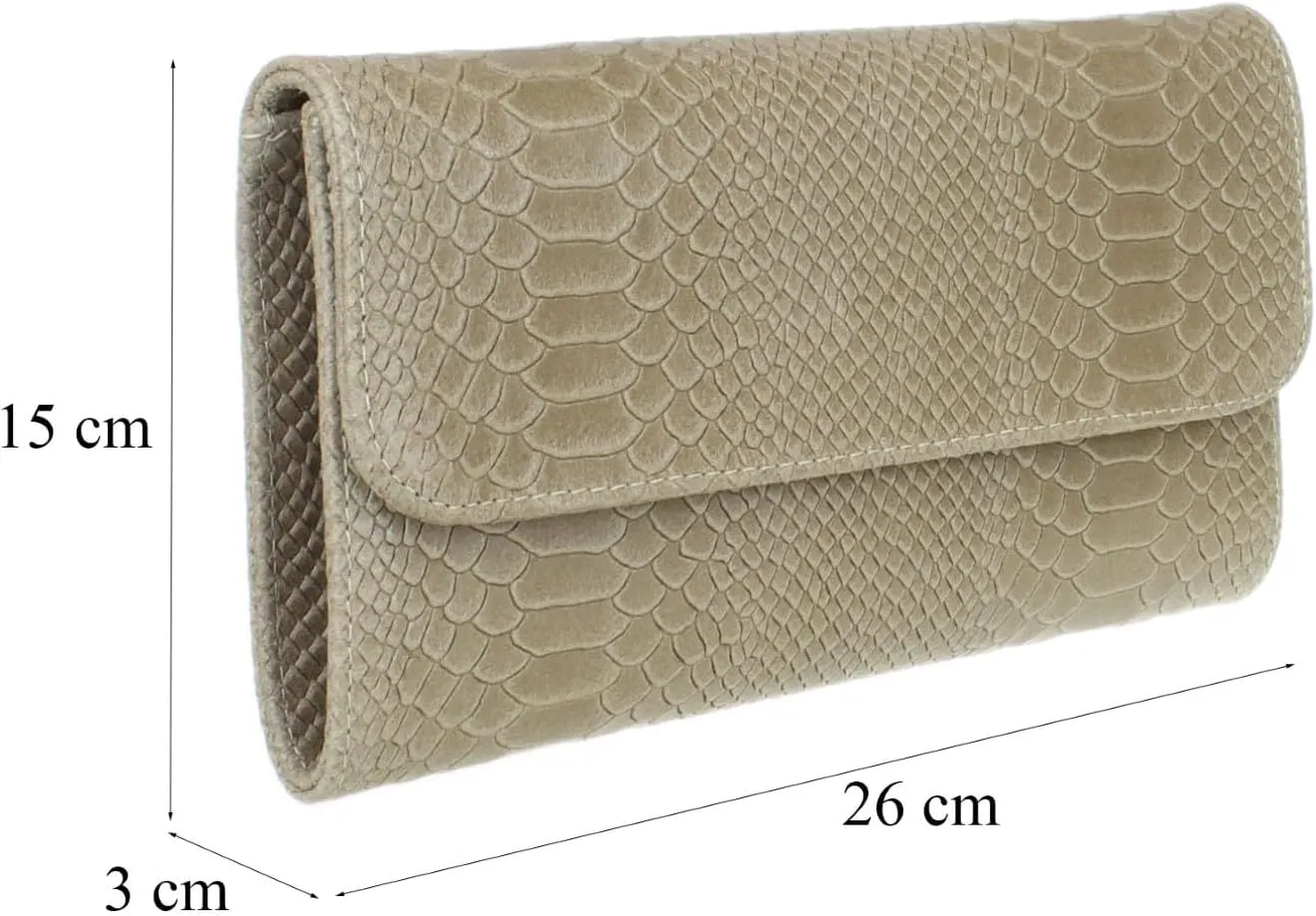 Girly HandBags Womens Italian Leather Snake Print Suede Clutch Bag