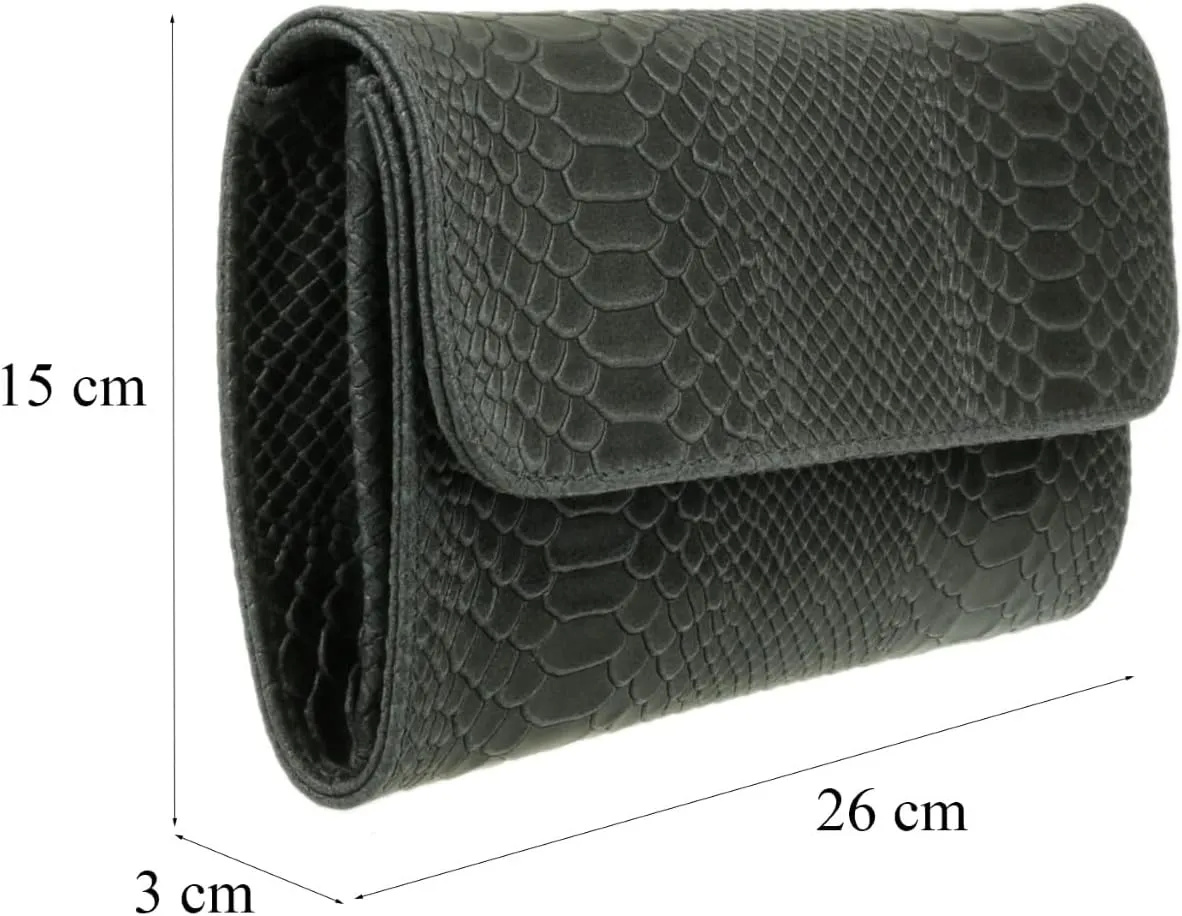 Girly HandBags Womens Italian Leather Snake Print Suede Clutch Bag