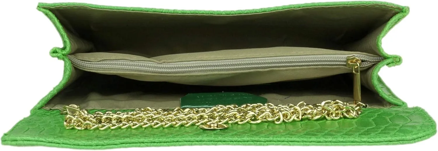Girly HandBags Womens Italian Leather Snake Print Suede Clutch Bag