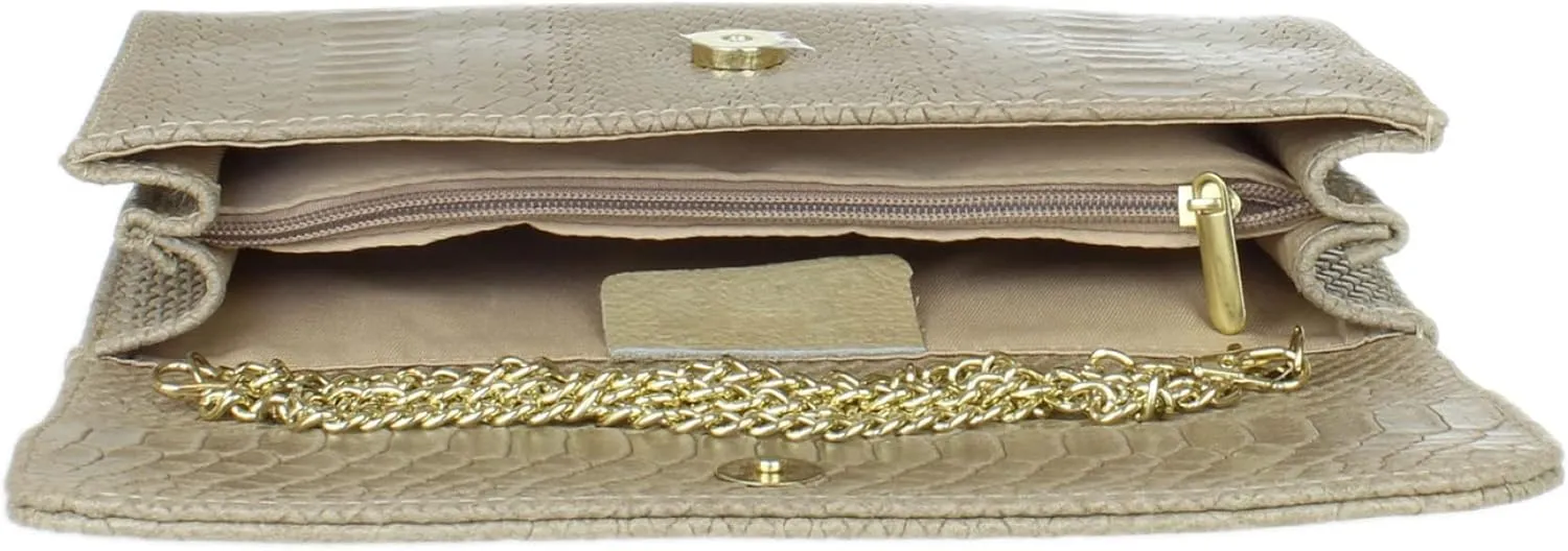 Girly HandBags Womens Italian Leather Snake Print Suede Clutch Bag