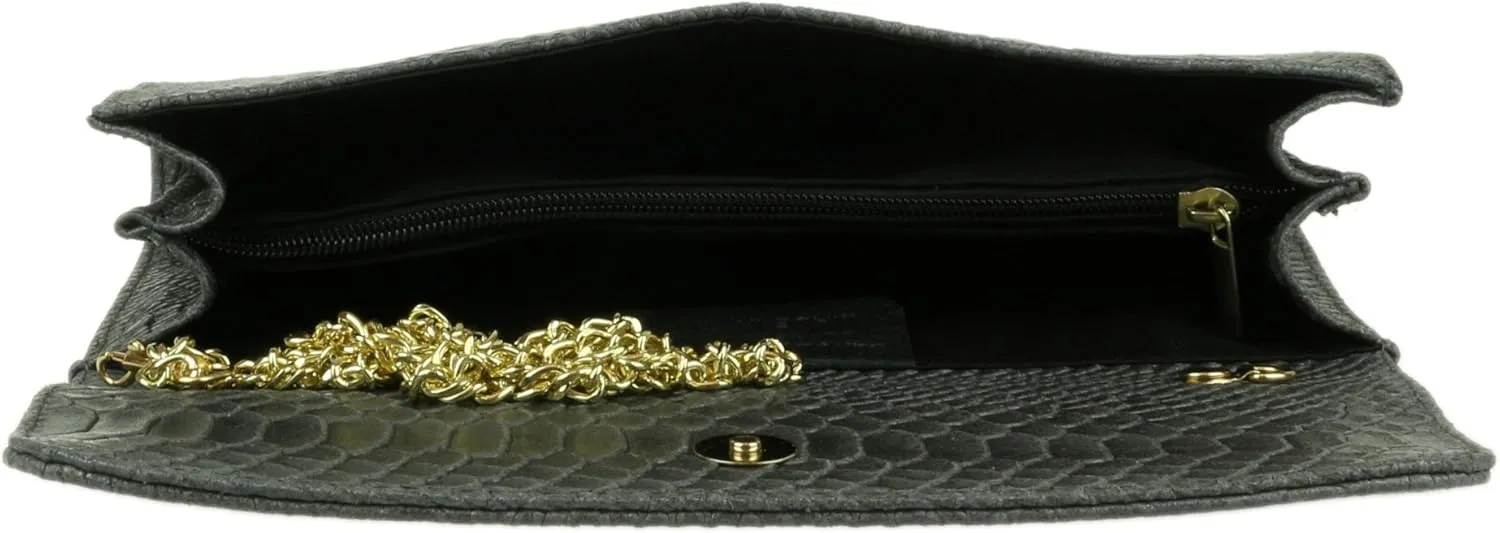 Girly HandBags Womens Italian Leather Snake Print Suede Clutch Bag