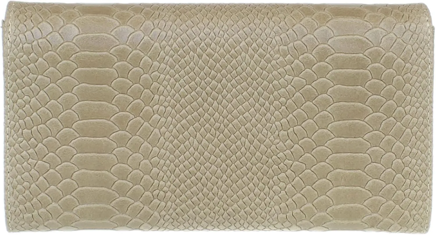 Girly HandBags Womens Italian Leather Snake Print Suede Clutch Bag