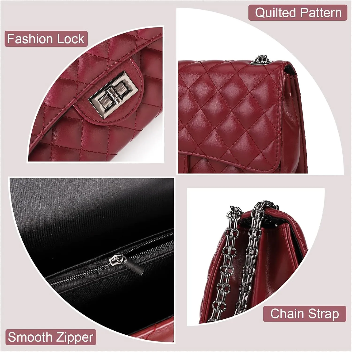 Gladdon Quilted Crossbody Purse for Women Trendy Ladies Shoulder Bag with Chain Designer Purses