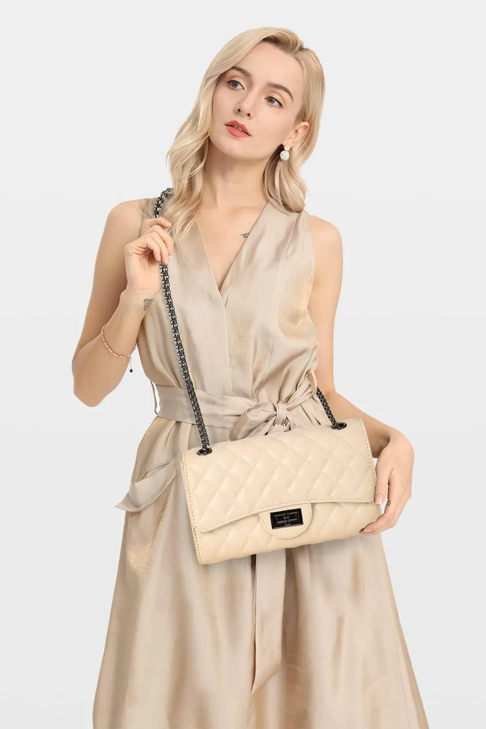 Gladdon Quilted Crossbody Purse for Women Trendy Ladies Shoulder Bag with Chain Designer Purses
