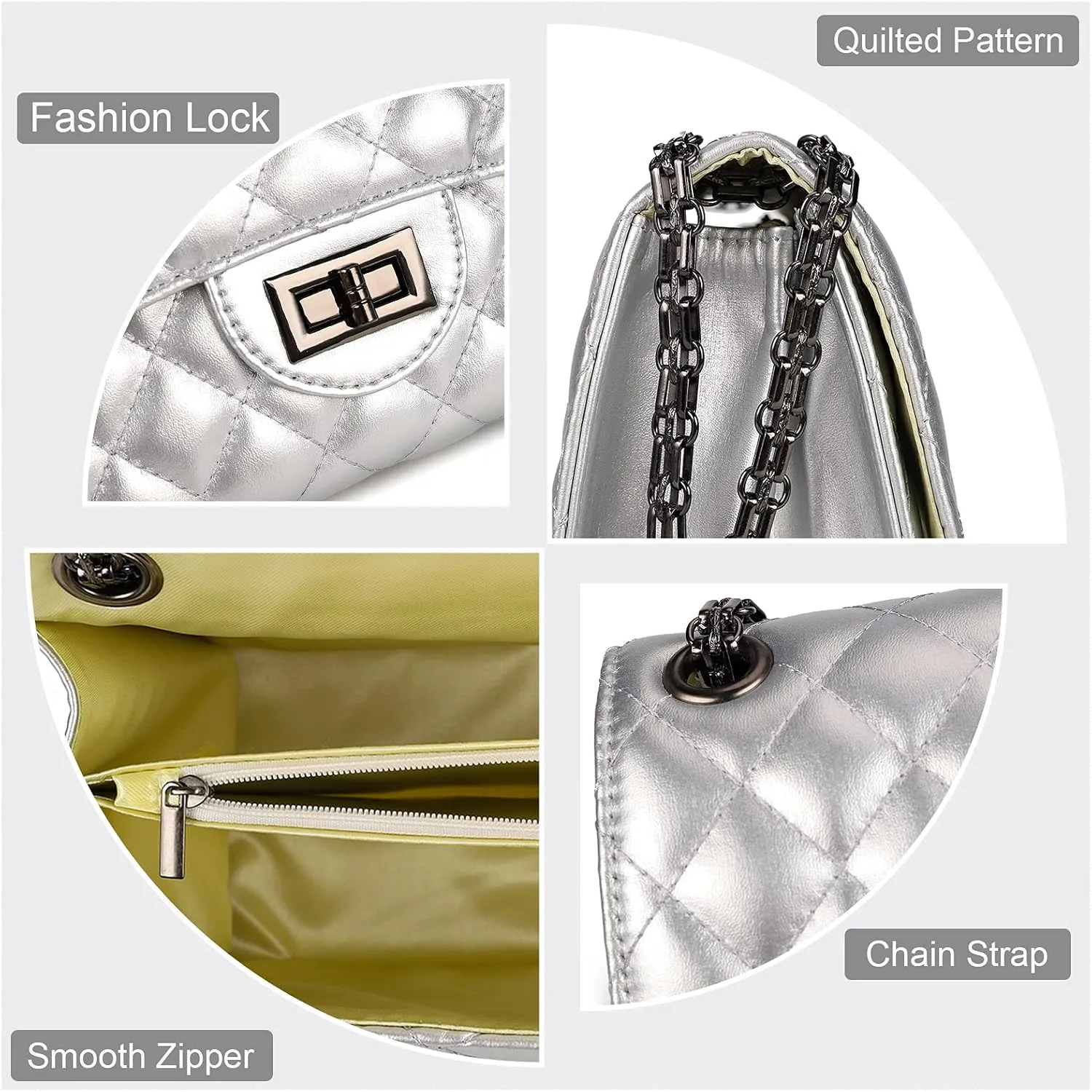 Gladdon Quilted Crossbody Purse for Women Trendy Ladies Shoulder Bag with Chain Designer Purses