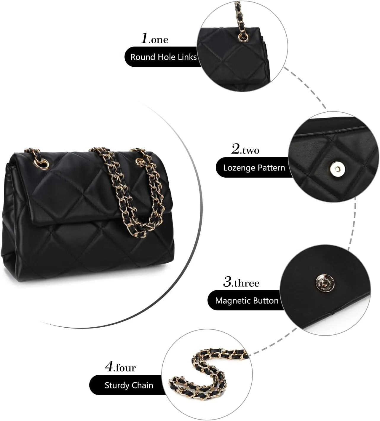 Gladdon Quilted Crossbody Purses for Women Small Ladies Shoulder Bags with Chain Trendy Clutch Purse Cute Designer Bag