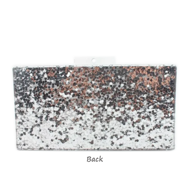 Glitter Eye Acrylic Clutch - Silver & White