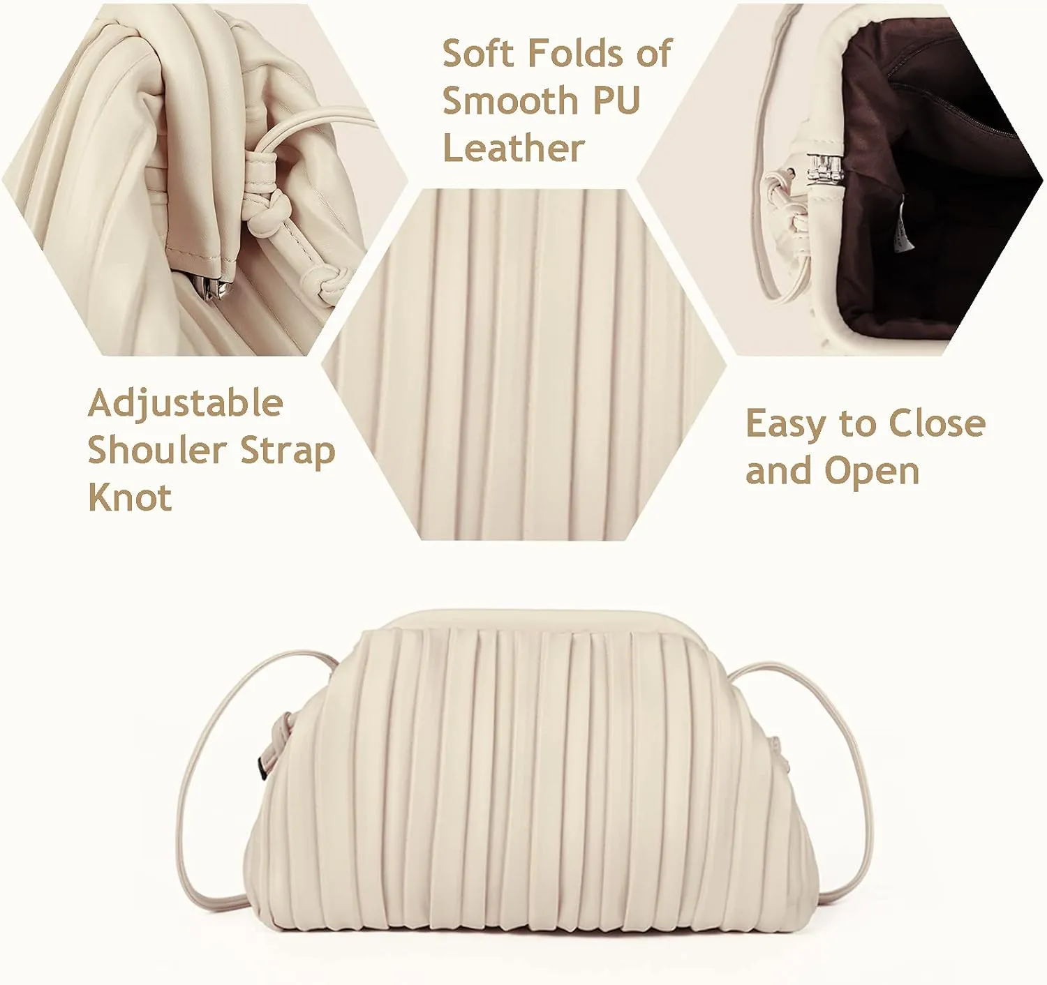 GLITZALL Clutch Purse and Dumpling Bag for Women,Designer Cloud Handbag and Ruched Bag with Detachable Shoulder Strap