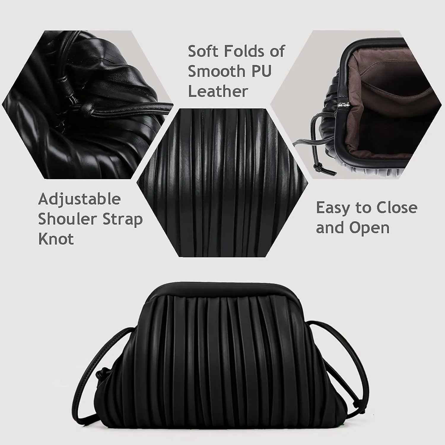 GLITZALL Clutch Purse and Dumpling Bag for Women,Designer Cloud Handbag and Ruched Bag with Detachable Shoulder Strap