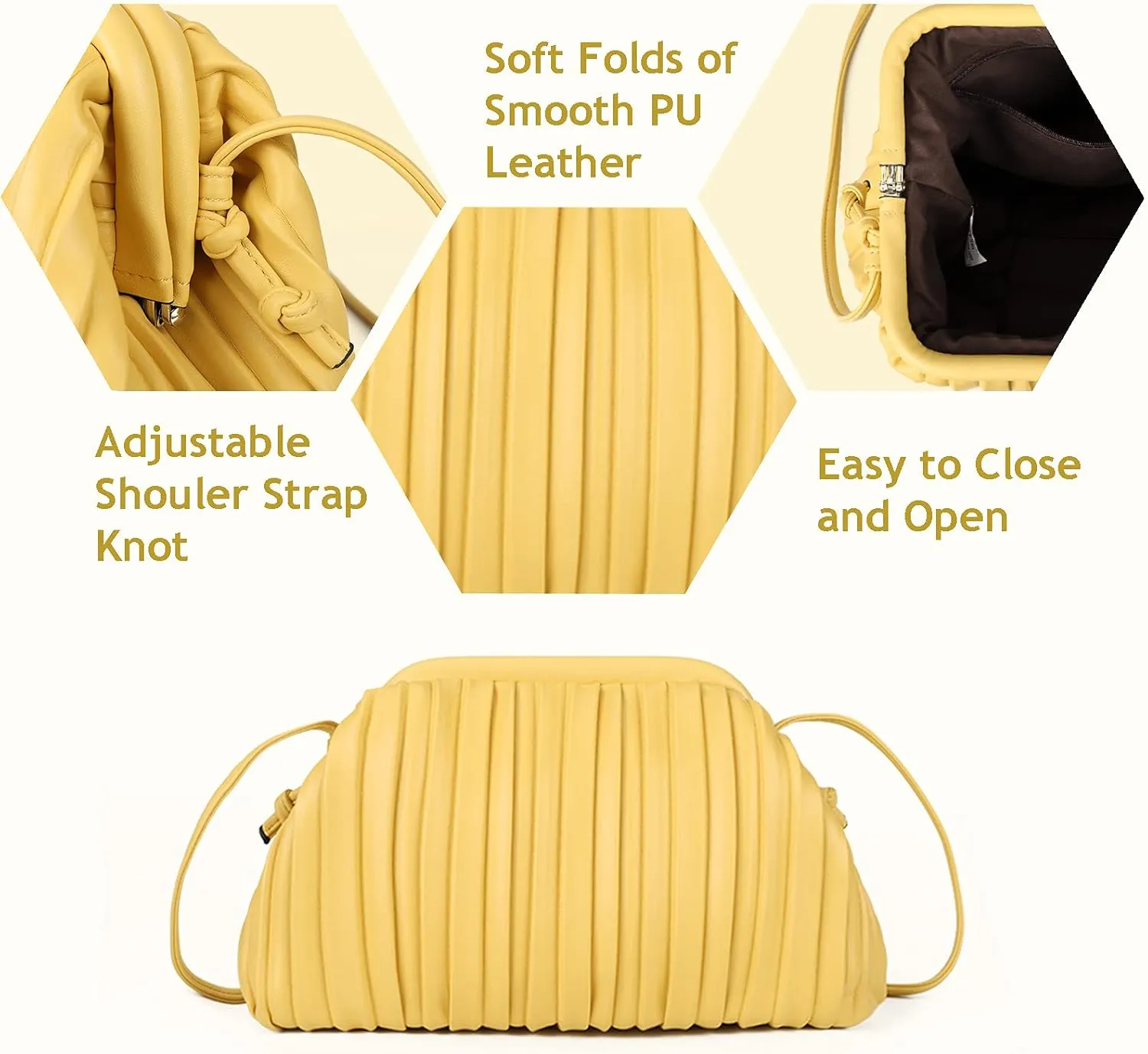 GLITZALL Clutch Purse and Dumpling Bag for Women,Designer Cloud Handbag and Ruched Bag with Detachable Shoulder Strap
