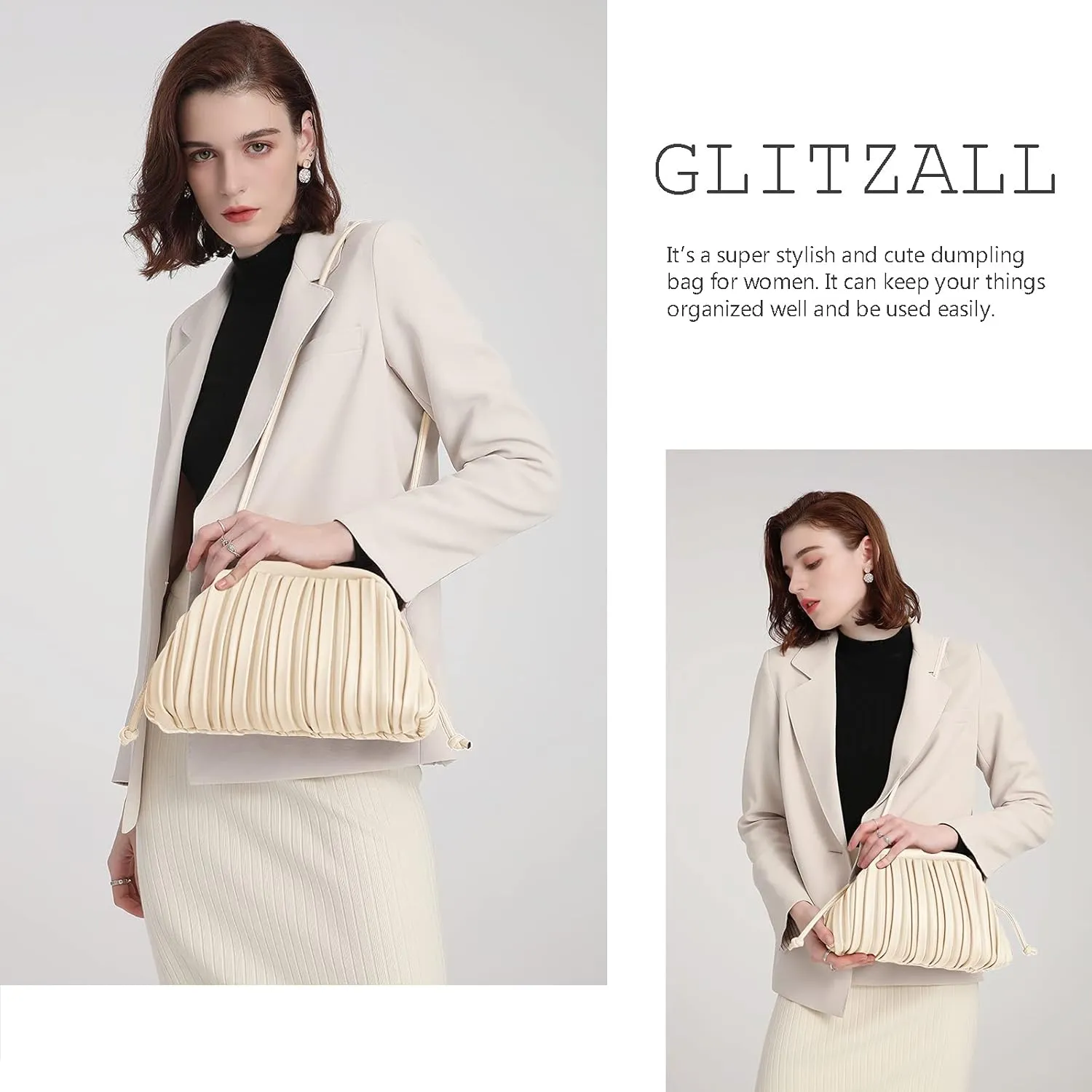 GLITZALL Clutch Purse and Dumpling Bag for Women,Designer Cloud Handbag and Ruched Bag with Detachable Shoulder Strap