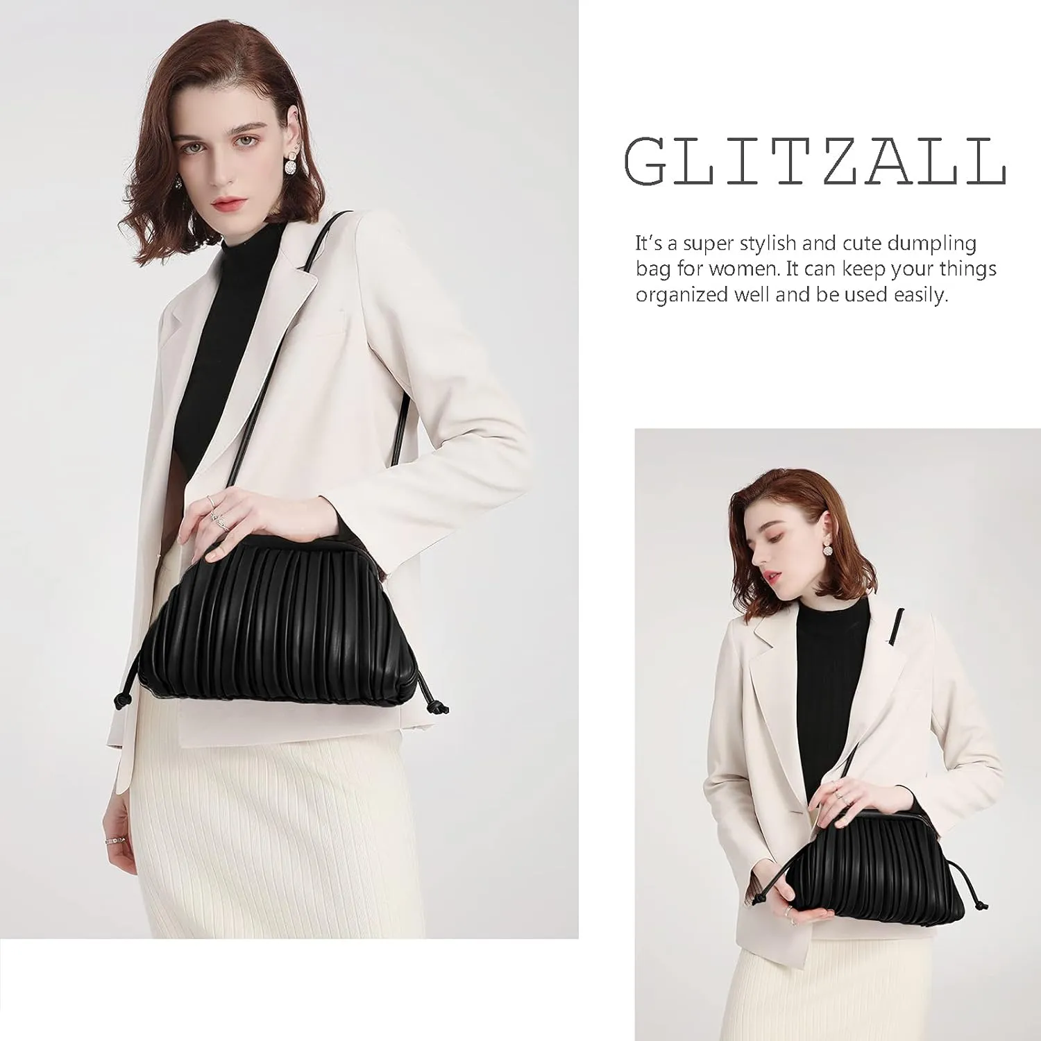 GLITZALL Clutch Purse and Dumpling Bag for Women,Designer Cloud Handbag and Ruched Bag with Detachable Shoulder Strap